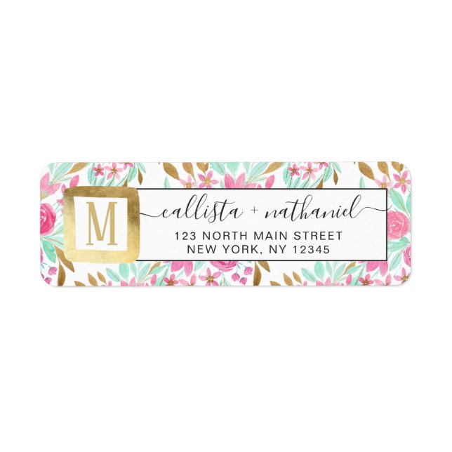 Summer Gold Pink Aquamarin Watercolor Blume Muster (Vorne)