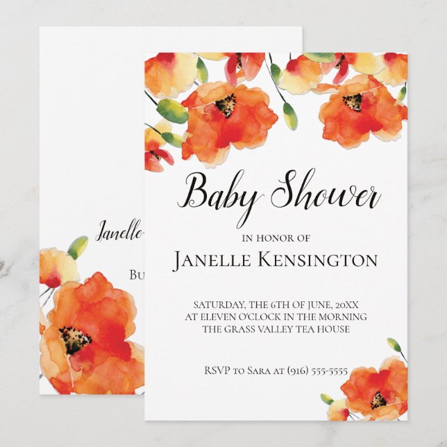 Summer Golden Poppy Baby Dusche Einladung (Vorne/Hinten)