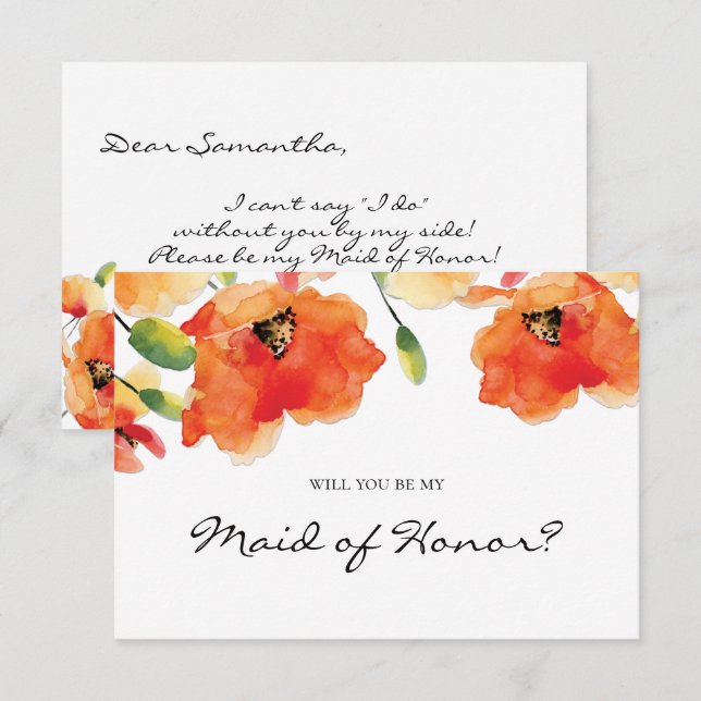 Summer Golden Poppy Bridesmaid Trauzeugin Einladung (Vorne/Hinten)