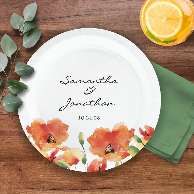 Summer Golden Poppy Wedding Pappteller (Summer Golden Poppy Wedding Paper Plates)