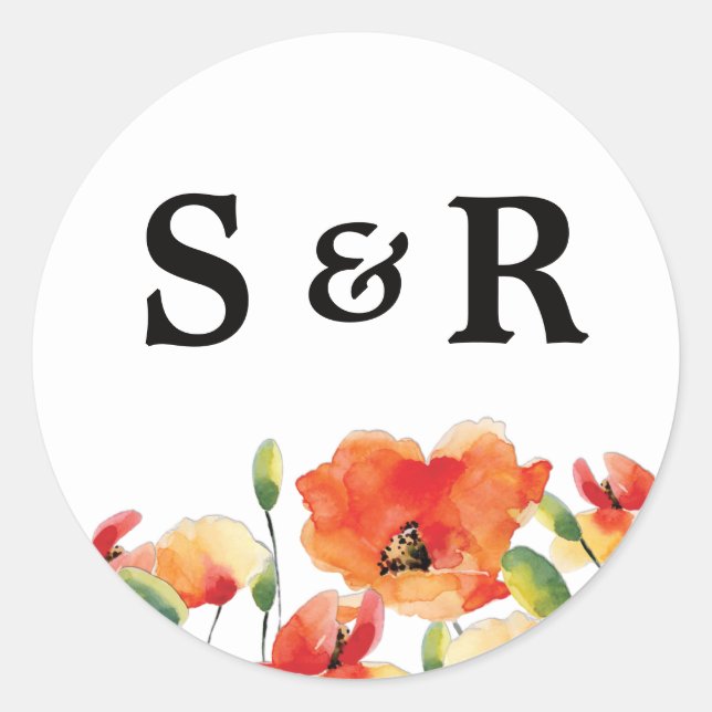 Summer Golden Poppy Wedding Runder Aufkleber (Vorderseite)