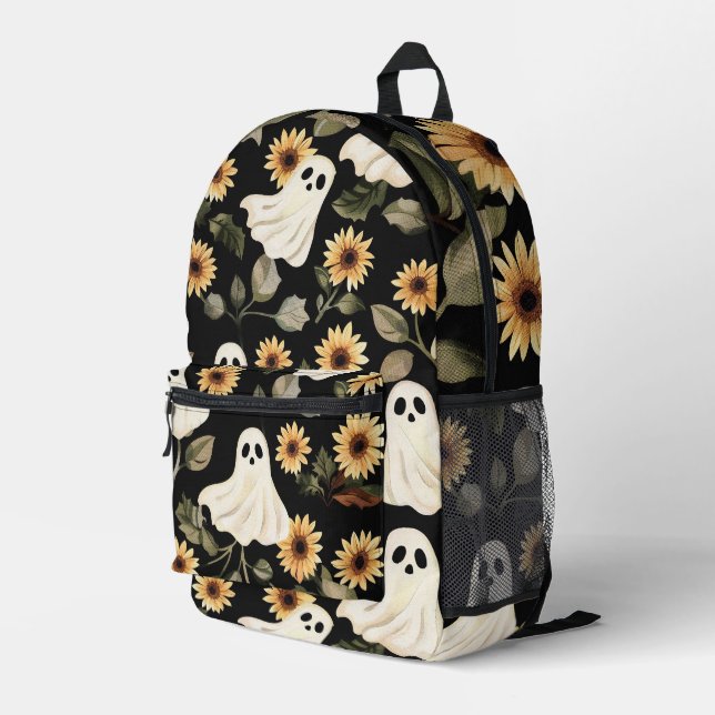 Summer Goth Geister und Sonnenblumen Spooky Bedruckter Rucksack (Rückseitige Ecke Rechts)