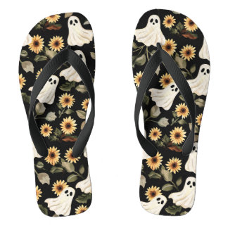 Summer Goth Geister und Sonnenblumen Spooky Flip Flops