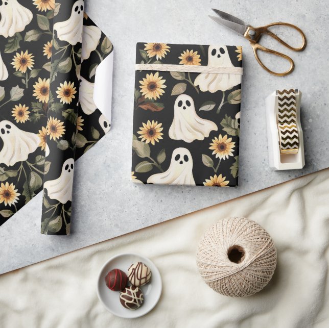 Summer Goth Geister und Sonnenblumen Spooky Geschenkpapier (Kunsthandwerk)