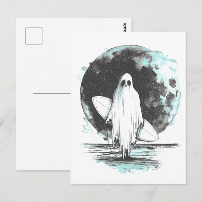 Summer Goth Ghost mit Surfbrett Postkarte (Vorne/Hinten)
