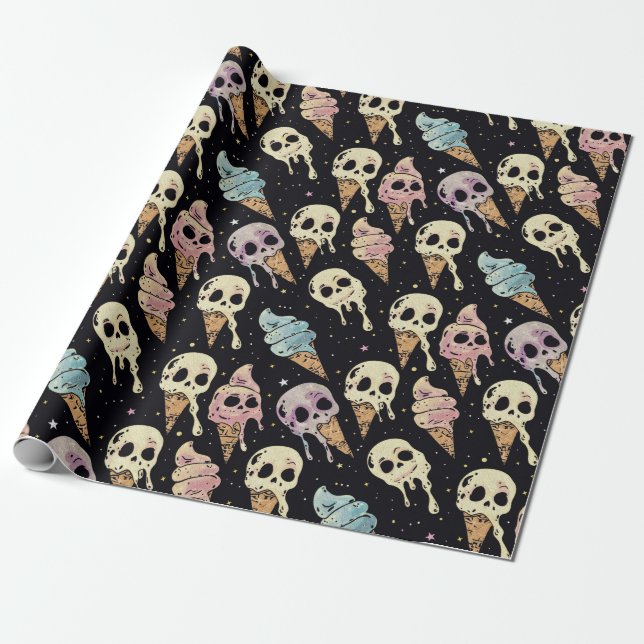 Summer Goth Skulls Eiscreme Spooky Geschenkpapier (Ungerollt)