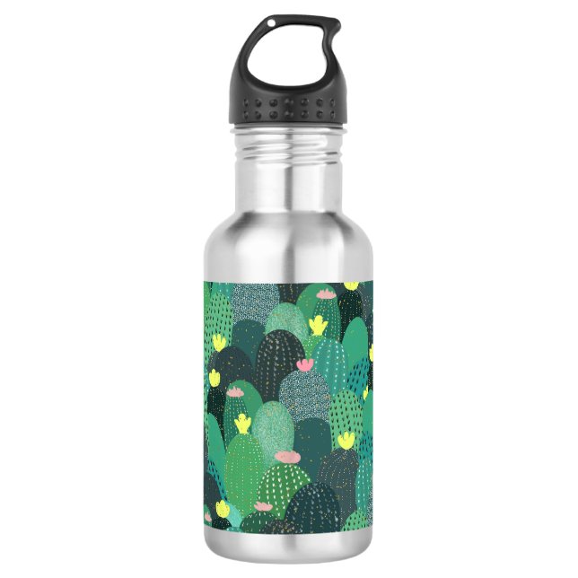 Summer Green Aquamarin Cactus Gold dots Niedliches Edelstahlflasche (Vorderseite)