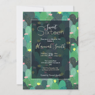 Summer Green Aquamarin Cactus Gold dots Niedliches Einladung