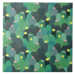 Summer Green Aquamarin Cactus Gold dots Niedliches Fliese