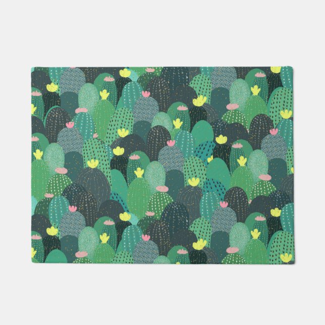 Summer Green Aquamarin Cactus Gold dots Niedliches Fußmatte (Vorderseite)