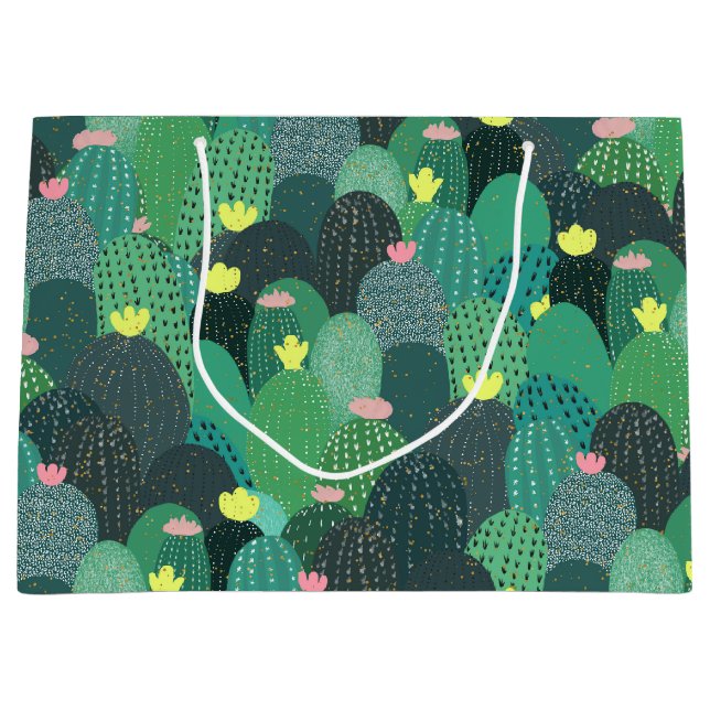 Summer Green Aquamarin Cactus Gold dots Niedliches Große Geschenktüte (Vorderseite)