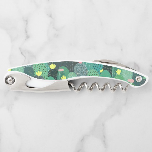 Summer Green Aquamarin Cactus Gold dots Niedliches Kellnermesser (Vorderseite)