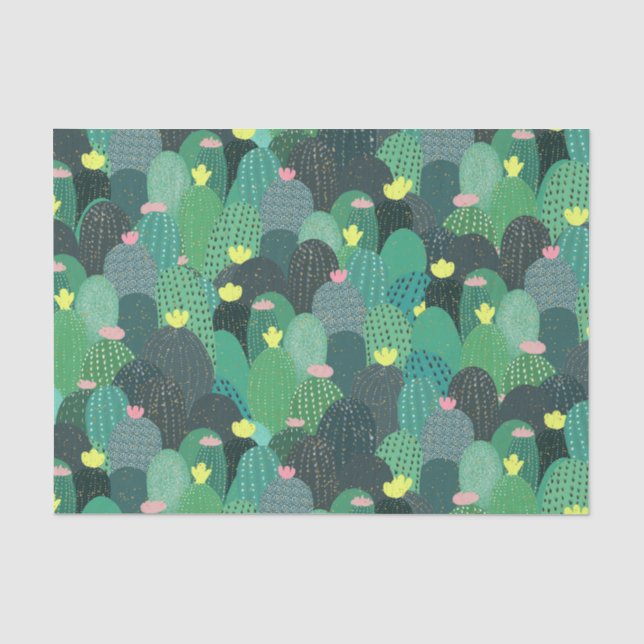 Summer Green Aquamarin Cactus Gold dots Niedliches Seidenpapier (Vorderseite)
