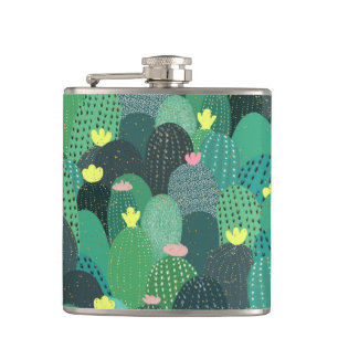Summer Green Aquamarin Cactus & Gold Punkte Niedli Flachmann