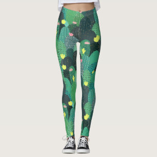 Summer Green Aquamarin Cactus & Gold Punkte Niedli Leggings