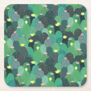 Summer Green Aquamarin Cactus & Gold Punkte Niedli Rechteckiger Pappuntersetzer