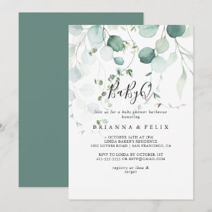 Summer Green Eucalyptus BabyQ Baby Duschgrill Einladung