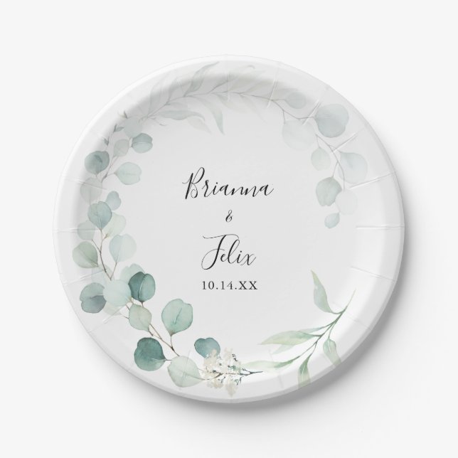 Summer Green Eucalyptus Foliage Hochzeitstorte Pappteller (Vorderseite)