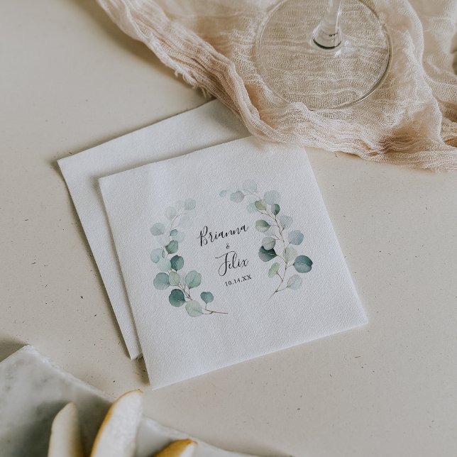 Summer Green Eucalyptus Foliage Wedding Napkin Serviette (Von Creator hochgeladen)