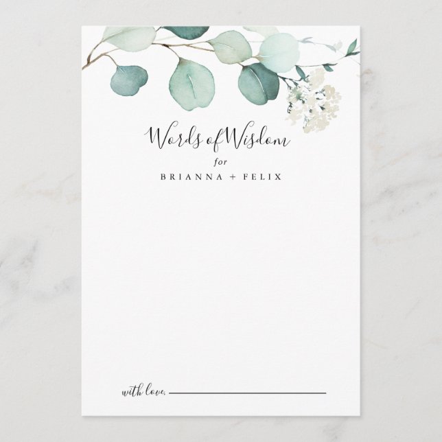 Summer Green Eukalyptus Wedding Words of Wisdom Hinweiskarte (Vorderseite)