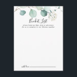 Summer Green Eukalyptus Wedelbuchkarten Postkarte<br><div class="desc">Diese sommerlich grünen Eukalyptus-Eimerkarten sind die perfekte Wahl für einen modernen Hochzeitsempfang oder ein modernes Brautparty. Das Design zeichnet sich durch hübsche handbemalte Aquarell-grüne Eukalyptus-Blätter aus und inspiriere natürlichen Charme. Ändern Sie den Wortlaut in Anzug jedes Lebensereignisses. Das Schild der Schaufelliste wird separat verkauft.</div>