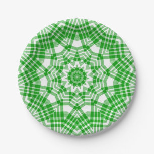 Summer Green in White Kariert Kaleidoscope Pappteller