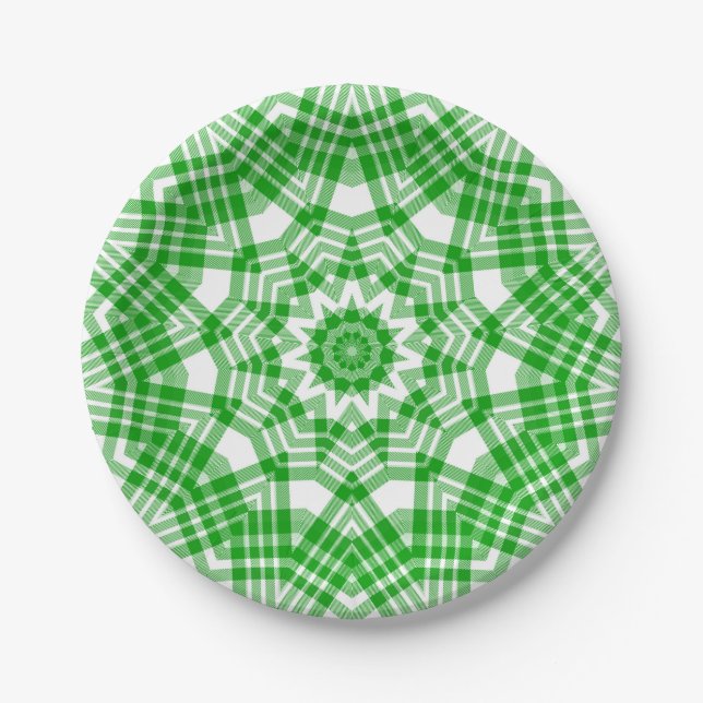 Summer Green in White Kariert Kaleidoscope Pappteller (Vorderseite)