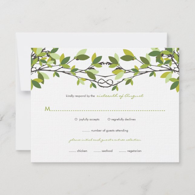 Summer Green Knotted Liebe Trees Wedding RSVP Card (Vorderseite)