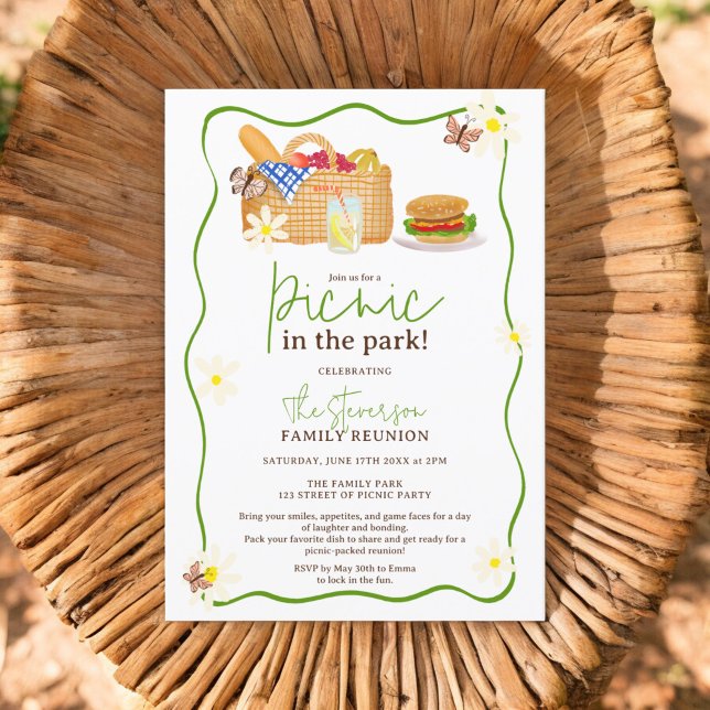 Summer green Picnic in der Parkfamilie Wiedersehen Einladung (Summer green Picnic in the park family reunion Invitation )