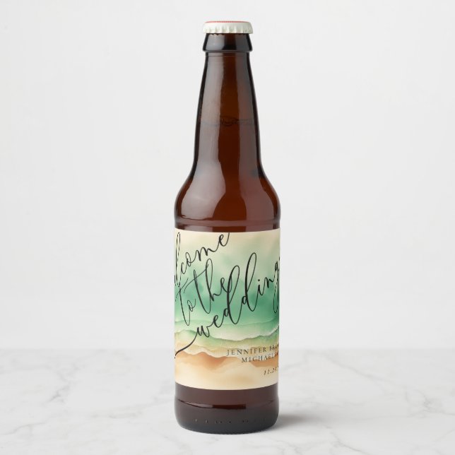 Summer Green Sea Wedding Bierflaschenetikett (Vorderseite)