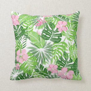 Summer Green Tropical Blätter Rosa Blumenmuster Kissen