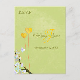 Summer Green Two Hearts Wedding RSVP Einladungspostkarte