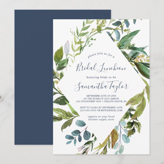 Summer Greenery Diamond Wreath Bridal Luncheon Einladung (Vorne/Hinten)