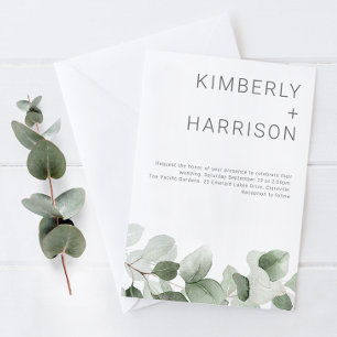 Summer Greenery: Moderne Sage Green Blätter Hochze Einladung