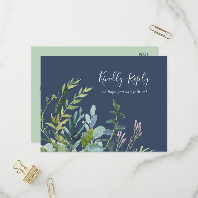 Summer Greenery | Navy Menu Choice UAWG Postcard Einladungspostkarte (Vorderseite/Rückseite Beispiel)