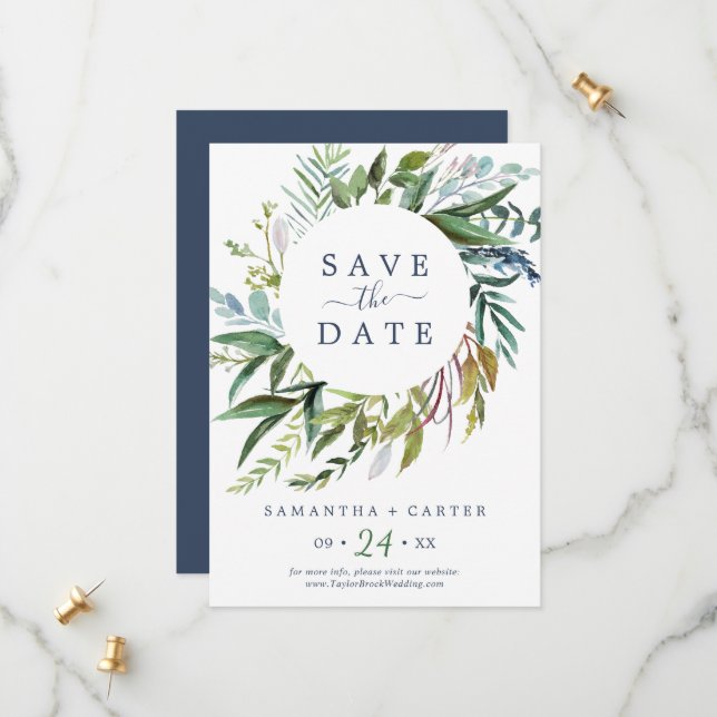 Summer Greenery Save the Date Card (Vorderseite/Rückseite Beispiel)
