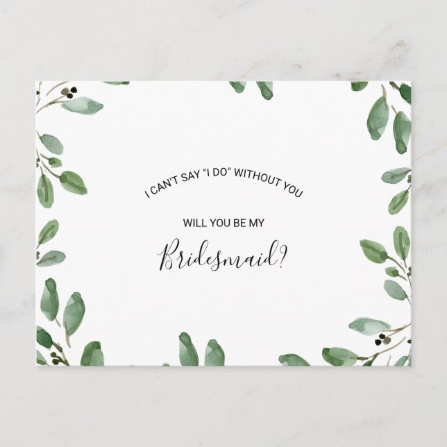 Summer Greenery Tropical Eukalyptus Bridesmaid Einladungspostkarte (Vorderseite)