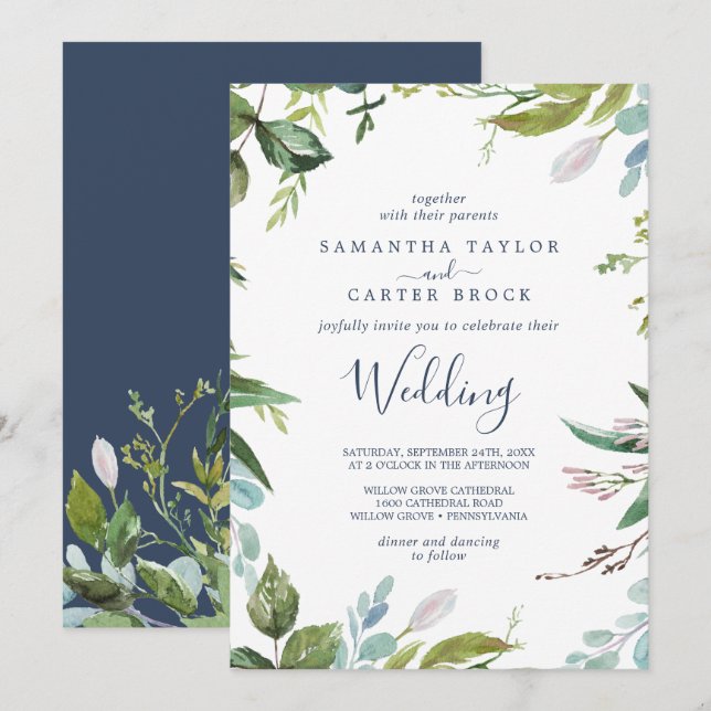 Summer Greenery Wedding Einladung (Vorne/Hinten)