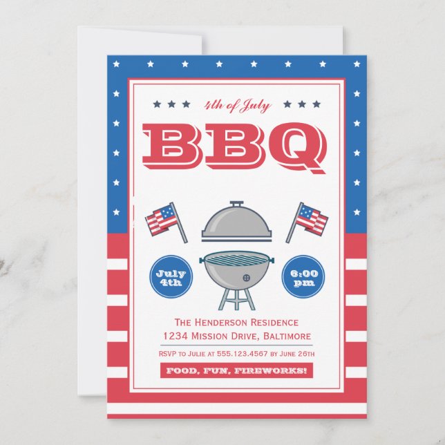 Summer Grill Patriotic Flag GRILLEN Party Einladung (Vorderseite)