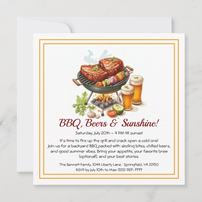 Summer GRILLEN & Beer Party Einladung - Backyard C (Vorderseite)