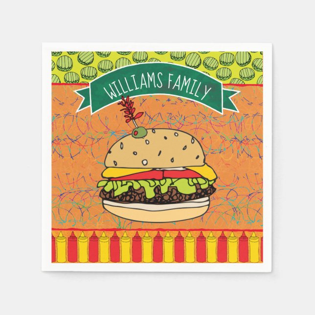 Summer GRILLEN Cheeseburger Name hinzufügen Serviette (Vorderseite)