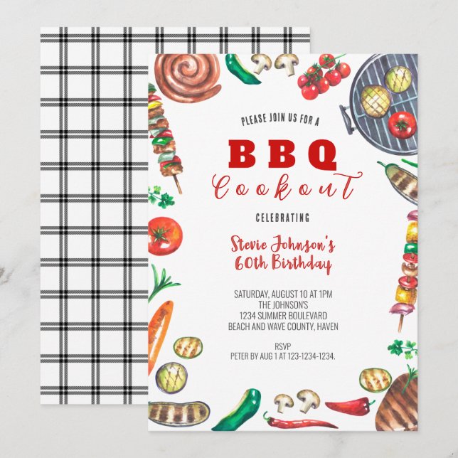 Summer GRILLEN Cookout 60. Geburtstag Einladung (Vorne/Hinten)
