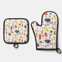 Summer GRILLEN Cookout Block Party Grill Ofenhandschuh & Topflappen-Set
