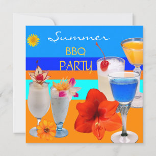 Summer GRILLEN Party Cocktails Drinks blau gelb Einladung