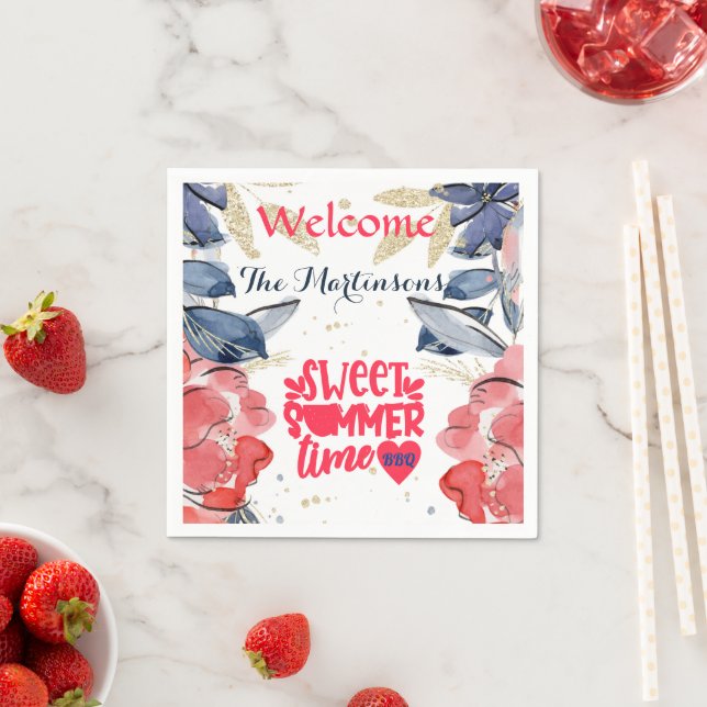 Summer GRILLEN Picnic Personalisiert Paper Serviette (Beispiel)