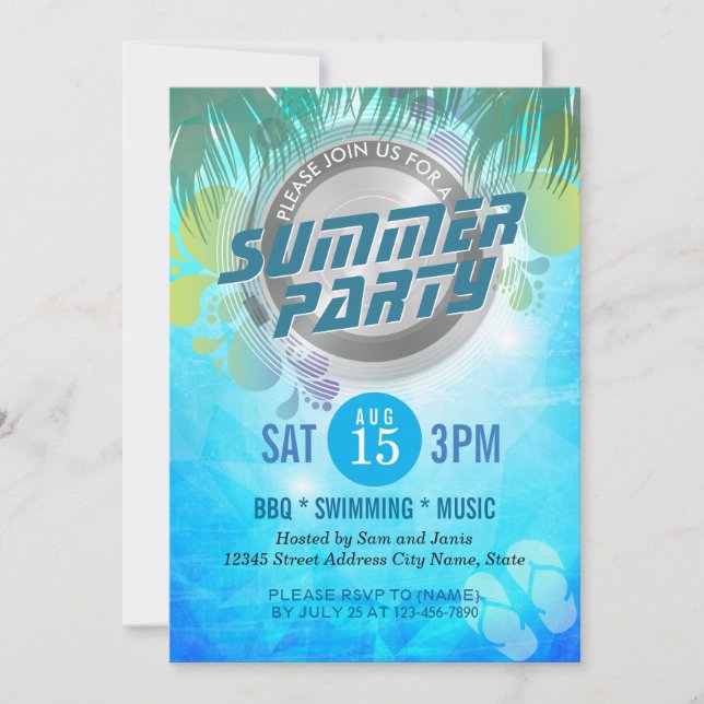 Summer GRILLEN / SWIMMING / MUSIK Party Einladung (Vorderseite)