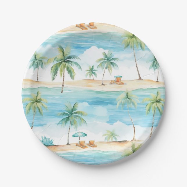 Summer Holidays Beach Palm Trees - Pappteller (Vorderseite)