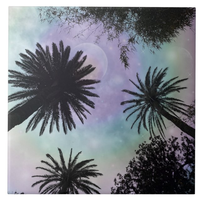 Summer Holographic Gradient Palm Trees Design Fliese (Vorderseite)