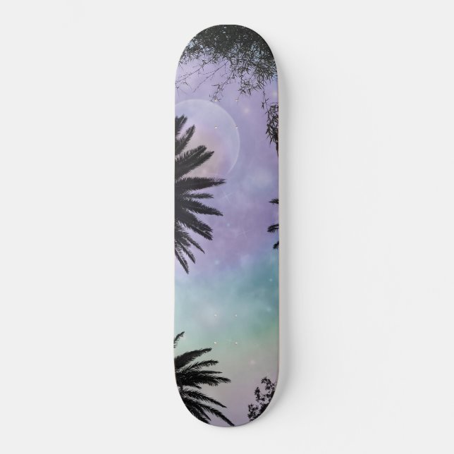 Summer Holographic Gradient Palm Trees Design Skateboard (Vorderseite)