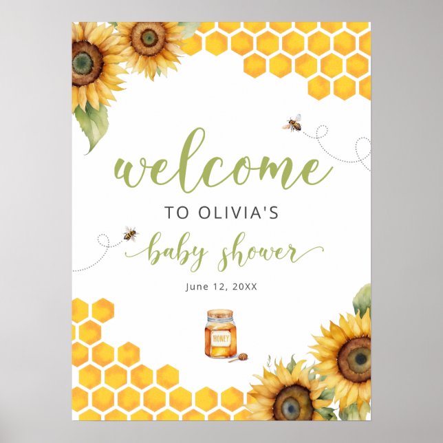 Summer Honey Bee Baby shower Welcome Poster (Devant)